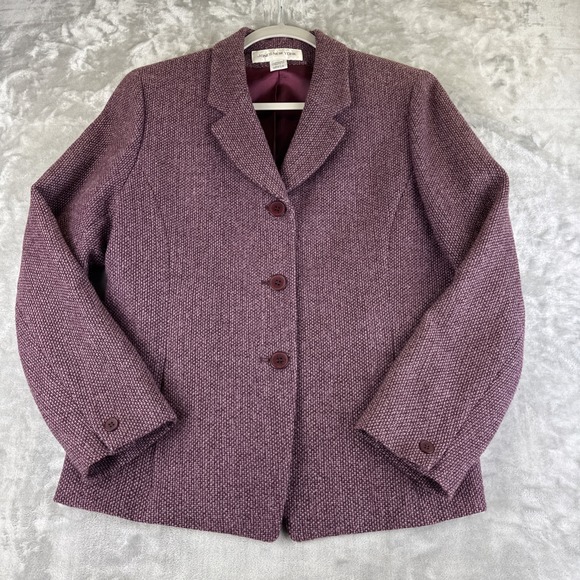 Jones New York 100% Wool Tweed Blazer Women's‎ 12 Purple Lined Classic (1277) - Picture 1 of 12